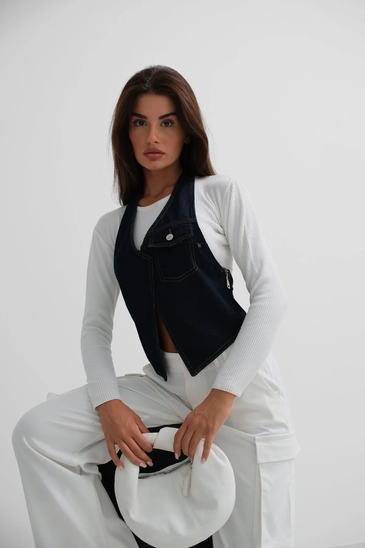 Asimetrik Denim Yelek